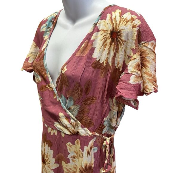 Band Of The Free Dress Womens Medium Liza Mauve Floral Wrap Surplice Maxi Boho - Picture 7 of 14